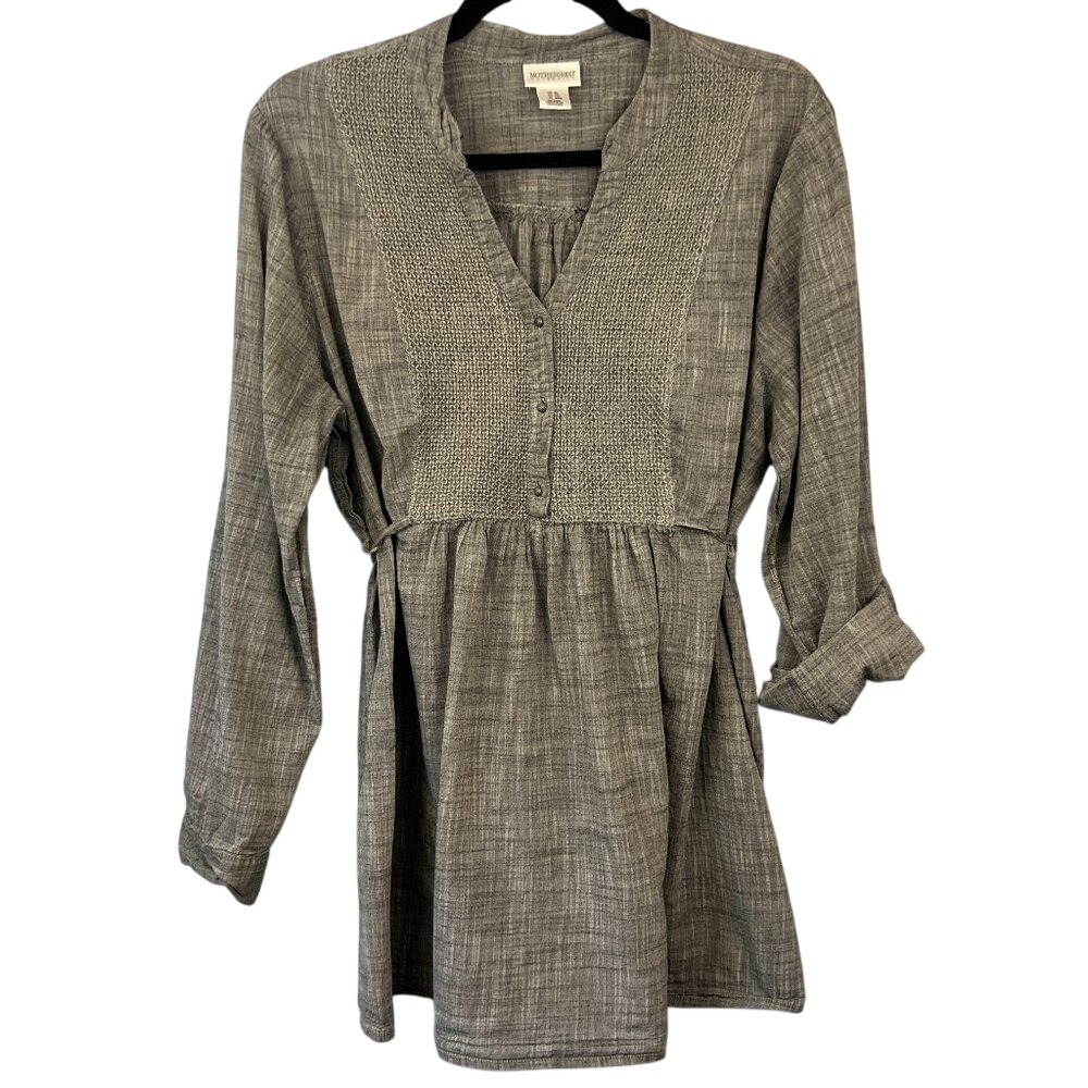 Motherhood Maternity Cotton Peasant Shirt Roll Tab Sleeves Tie Back - 1XT